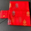 Cherry Red Handcrafted Jamdani Saree - 80 Count Half-Silk