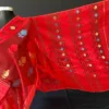 Cherry Red Handcrafted Jamdani Saree - 80 Count Half-Silk