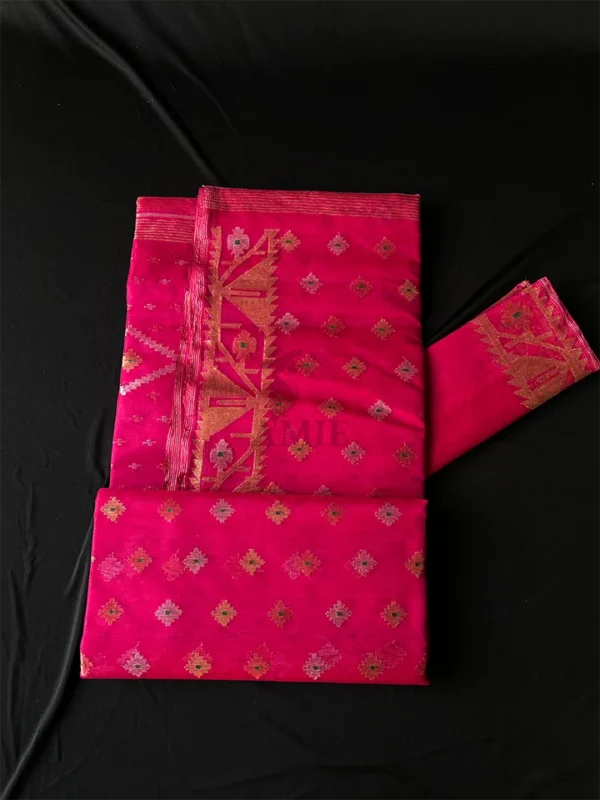 Magenta Jamdani Saree - Handwoven 84 Count Half-Silk