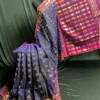 Navy Blue Jamdani Saree - Handwoven 84 Count Half-Silk