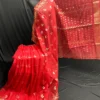 Cherry Half-Silk Jamdani Saree: Handcrafted 80-Count Half-Silk