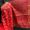 Cherry Half-Silk Jamdani Saree: Handcrafted 80-Count Half-Silk