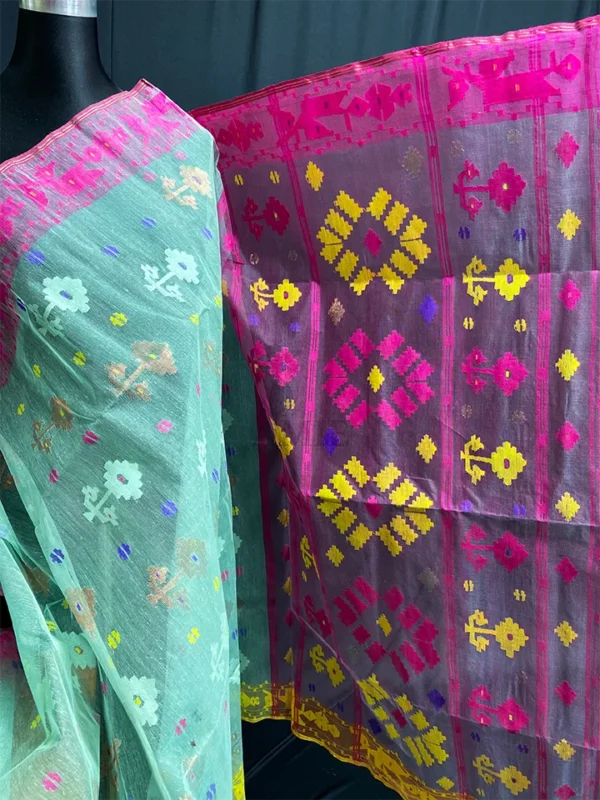 Paste Jamdani Saree: Handwoven 84 Count Half-Silk