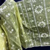 Olive Half-Silk Jamdani Saree: Handcrafted 84 Count