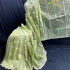 Mint Green Jamdani Saree: Handcrafted 84 Count Half-Silk