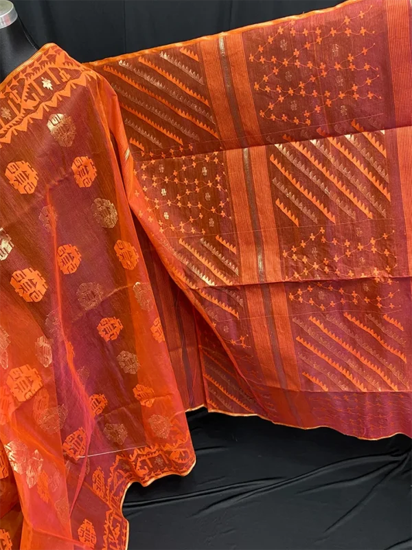 Marmalade Orange Jamdani Saree: Handcrafted 80-Count Half-Silk