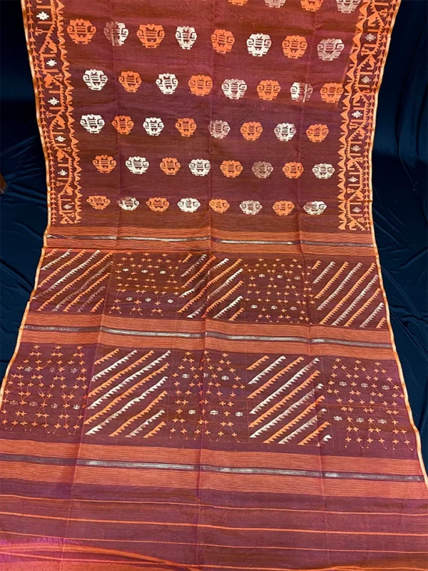 Marmalade Orange Jamdani Saree: Handcrafted 80-Count Half-Silk