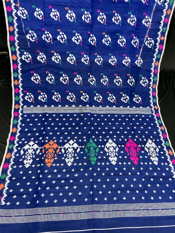 Royal Blue Jamdani Saree: Handcrafted 84-Count Half-Silk