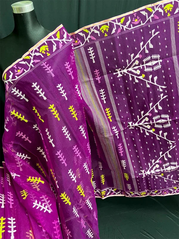 Midnight Purple Jamdani Saree: Handcrafted 84 Count Half-Silk