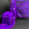 Bluish Purple Jamdani Saree: Handwoven 80 Count Half-Silk