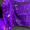 Bluish Purple Jamdani Saree: Handwoven 80 Count Half-Silk