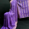 Violet Half-Silk Jamdani Saree: Handcrafted 80 CountViolet Half-Silk Jamdani Saree: Handcrafted 80 Count