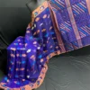 Royal Blue Half-Silk Jamdani Saree: Handwoven 80-Count