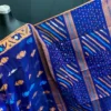 Royal Blue Half-Silk Jamdani Saree: Handwoven 80-Count