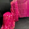 Magenta Half-Silk Jamdani Saree: Handcrafted 84 Count