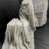 Slate Gray Jamdani Saree: Handcrafted 84 Count Half-Silk 