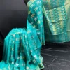 Sea Green Half-Silk Jamdani Saree: Handwoven 80 Count