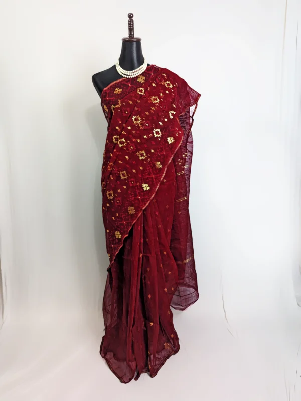 Wine Elegance Jamdani Saree - JS-168