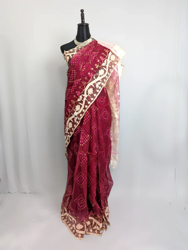 Raspberry Delight Jamdani Saree - JS-169