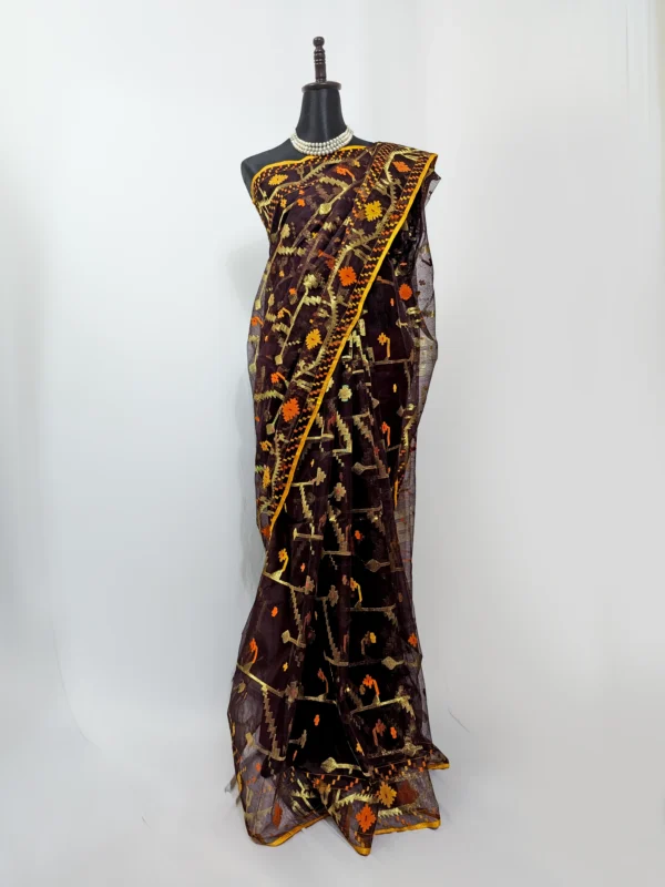 Dark Chocolate Charm Jamdani Saree - JS-170