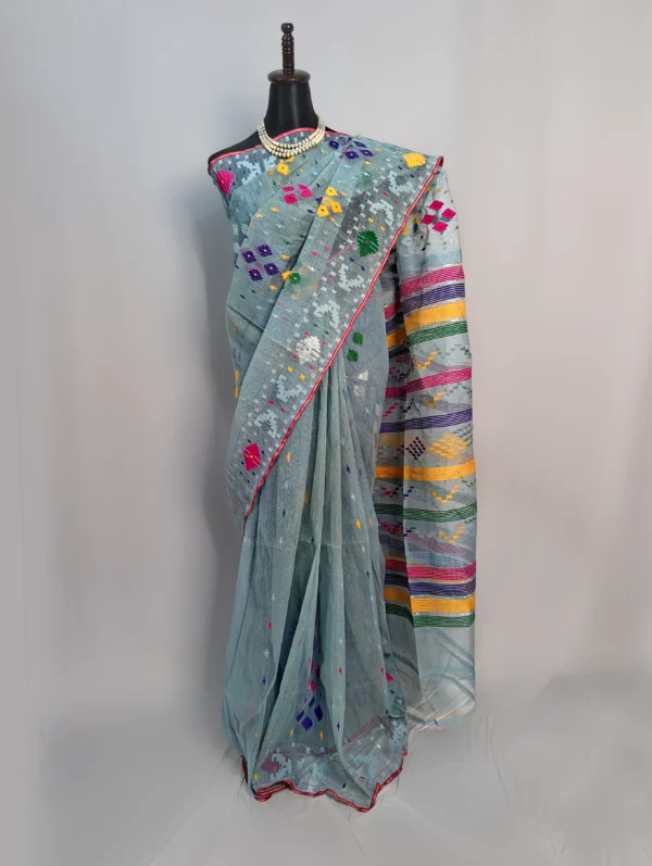 Lake Grey Delight Jamdani Saree - JS-183